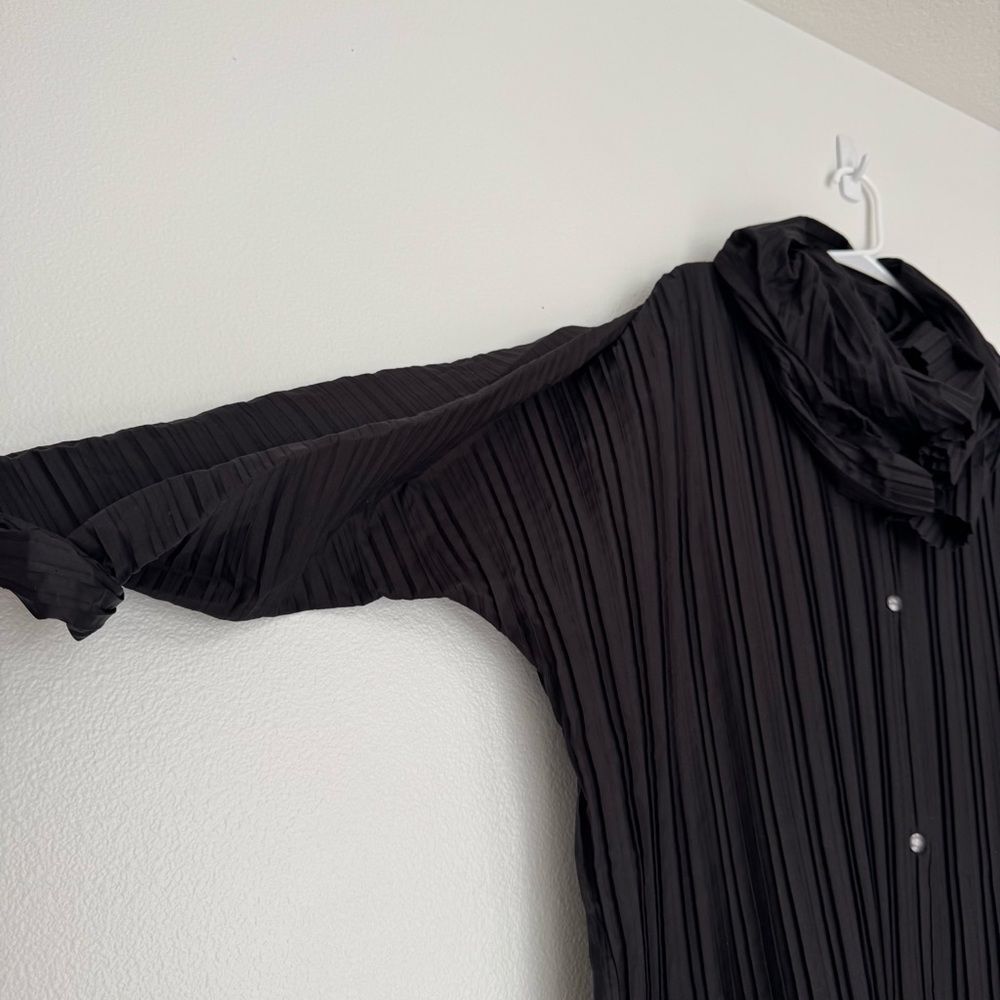 Vintage Pleated Hooded Cape Jacket Black Snap Front One Size - Picture 14 of 14